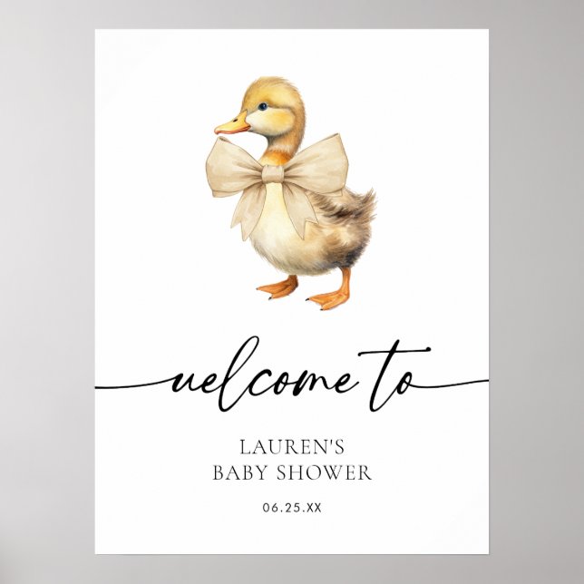 Affiche Accueil de Baby Shower Canard Mignon et Neutre (Devant)