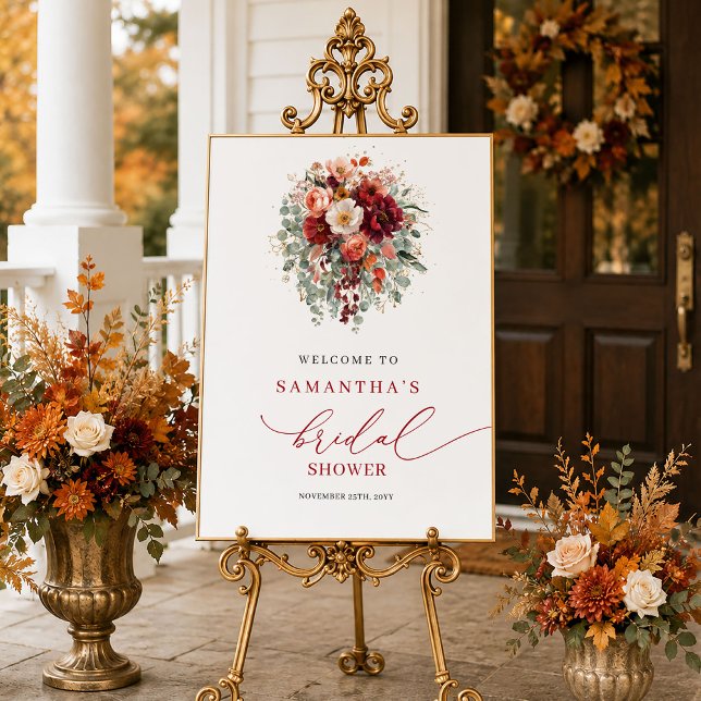 Affiche Accueil de douche nuptiale romantique or eucalyptu (Romantic gold eucalyptus fall bridal shower welcome sign

)