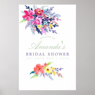Affiche Accueil de Fête de Fiançailles Floral Aquarelle Co