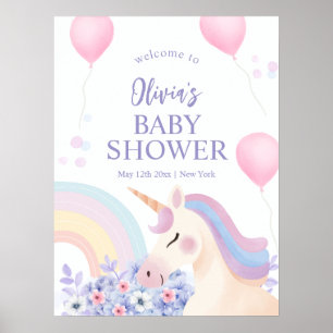 Affiche Accueil de Hydrangea Rainbow Unicorn Baby shower
