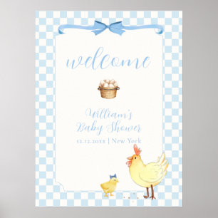 Affiche Accueil de la Baby Shower Garçon Prépa Gingham Ble