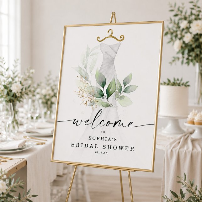 Affiche Accueil de la douche nuptiale aquarelle verte or (Créateur téléchargé)