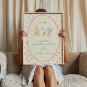 Affiche Accueil de la fête du thé nuptial coloré dessiné à