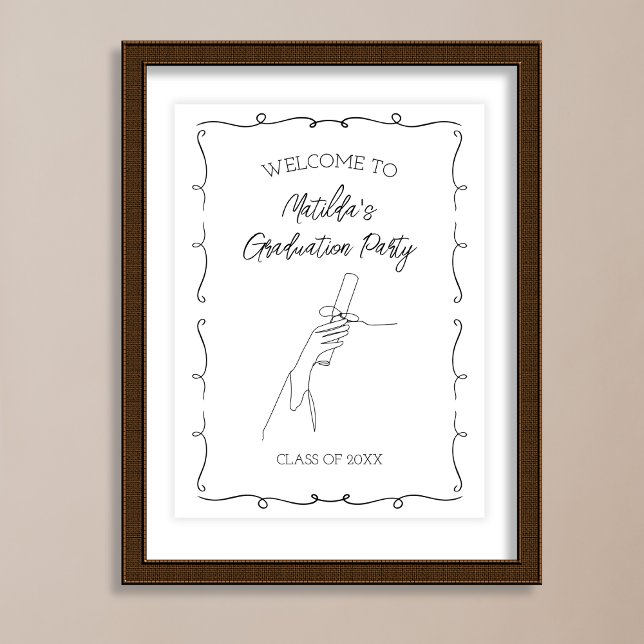 Affiche Accueil de la graduation illustrée (Hand Drawn Illustrated Graduation Welcome Poster)