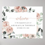 Affiche Accueil de la partie d'engagement Rose géométrique<br><div class="desc">Cette affiche de bienvenue géométrique et poussiéreuse pour la fête des roses est parfaite pour une fête des fiançailles rustiques. Le design présente d'élégants roses poussiéreux aquarelle et feuillage vert, soigneusement assemblés en de beaux bouquets, décorant un cadre géométrique charmant. Faites de cette affiche votre propre en ajoutant le nom...</div>