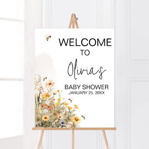 Affiche Accueil de maman à Bee Fleur sauvage Baby shower B