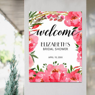 Affiche Accueil de Mariage avec Pivoines Roses à l'Aquarel