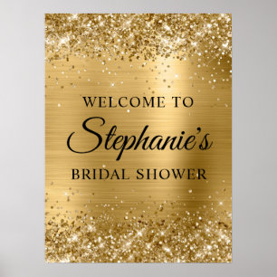 Affiche Accueil de Mariage Brillant en Or Faux