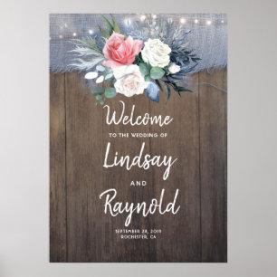 Affiche Accueil de Mariage campagnard rustique bleu outrem