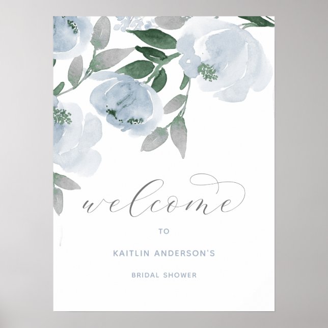Affiche Accueil de Mariage Cérémonie Dusty Blue & Gris Aqu (Devant)