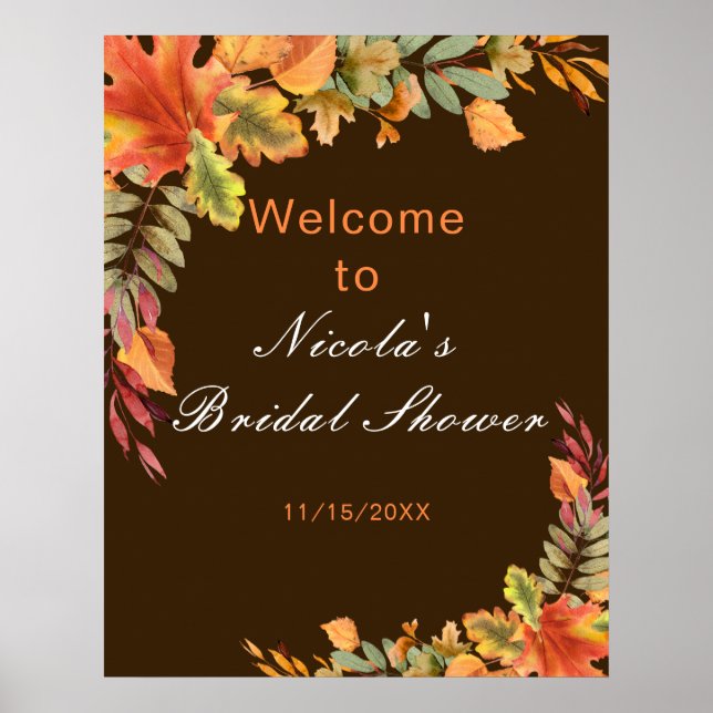 Affiche Accueil de Mariage Champêtre avec Feuilles d'Autom (Devant)