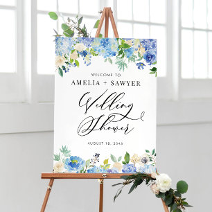 Affiche Accueil de mariage de douche de Hortensias Bleus A