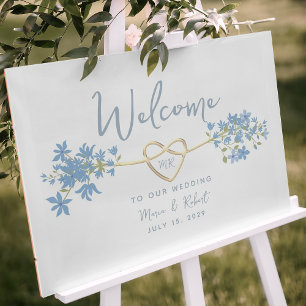 Affiche Accueil de mariage floral bleu poussiéreux