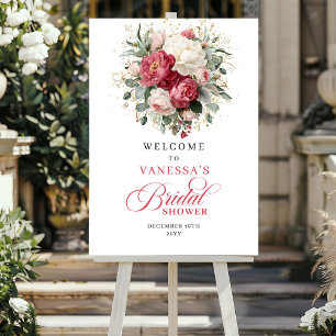 Affiche Accueil de mariage floral bordeaux Botanical Blush