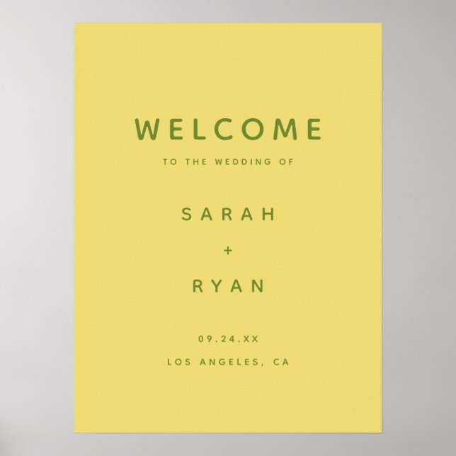 Affiche Accueil de mariage jaune citron simple moderne (Devant)