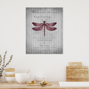 Affiche Accueil de mariage Libellule Bijou Magenta