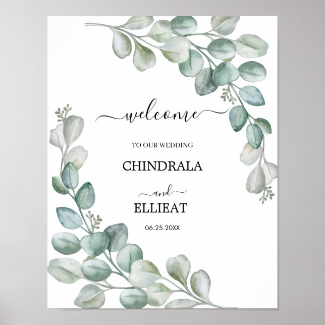 Affiche Accueil de mariage moderne Eucalyptus (Devant)