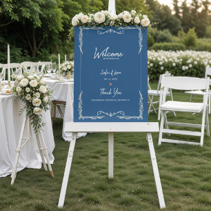 Affiche Accueil de mariage noir cravate bleu poussiéreux