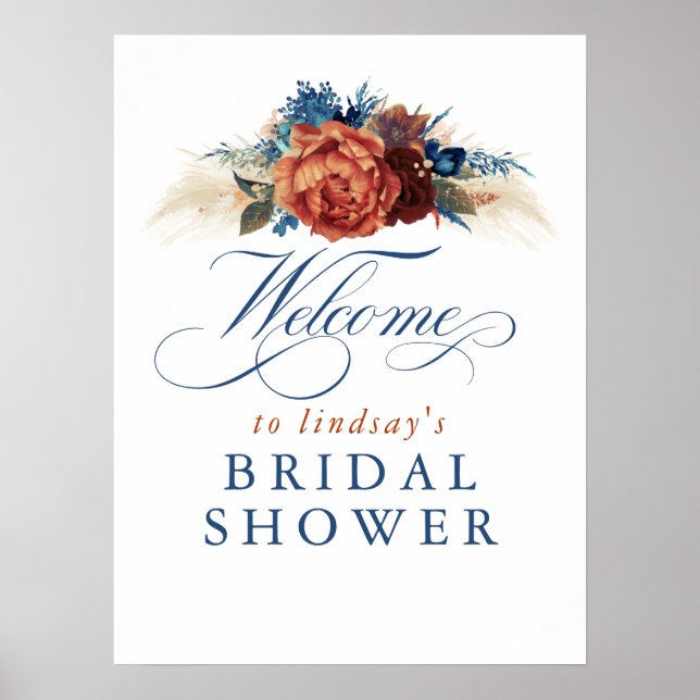 Affiche Accueil de mariage terracotta bleu marine rouille (Devant)