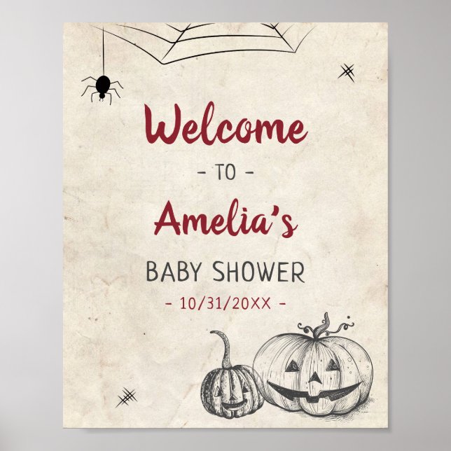 Affiche Accueil de porte de douche de bébé Halloween perso (Devant)