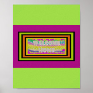 Affiche accueil design pourpre vert rouge bordé