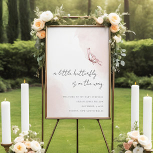 Affiche Accueil du Baby shower à papillon de couleur blanc