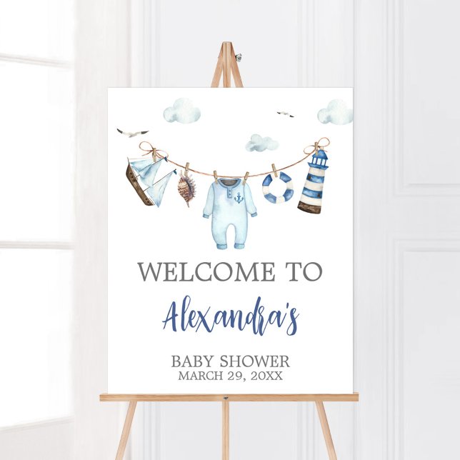 Affiche Accueil du Baby shower Ahoy Nautical (Nautical Sailor Ahoy Baby Shower Welcome Sign)
