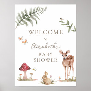 Affiche Accueil du Baby shower Animaux forestiers enchanté