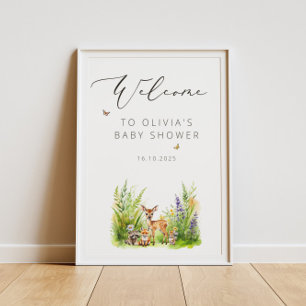 Affiche Accueil du Baby shower Animaux forestiers enchanté