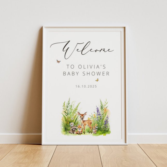 Affiche Accueil du Baby shower Animaux forestiers enchanté (Créateur téléchargé)