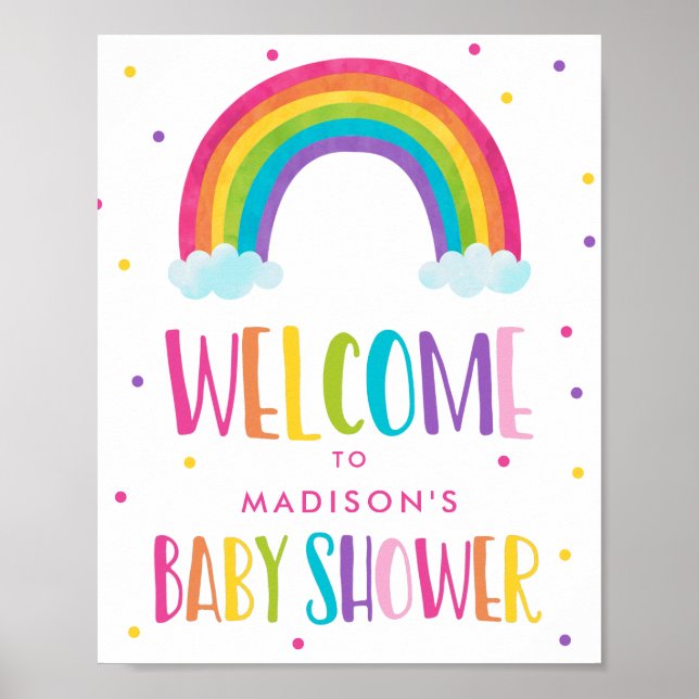 Affiche Accueil du Baby shower Arc-en-ciel lumineux (Devant)