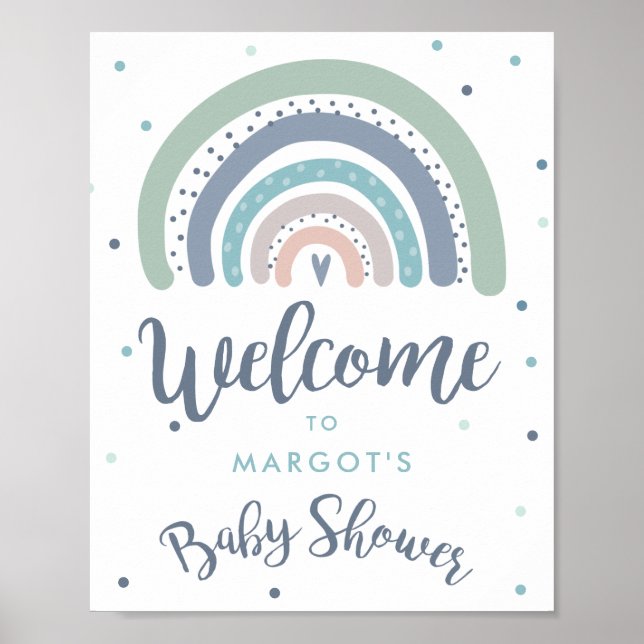 Affiche Accueil du Baby shower Arc-en-ciel Pastel Muet (Devant)