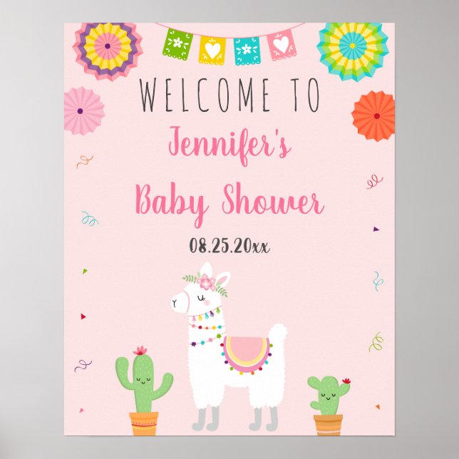 Affiche Accueil du Baby shower Cute Llama Fiesta (Devant)