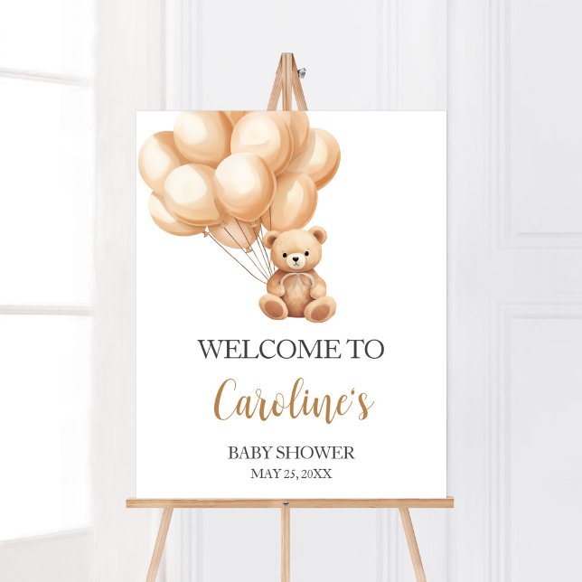 Affiche Accueil du Baby shower de ballon Brown Ours (We Can Bearly Wait Baby Shower Welcome Sign)