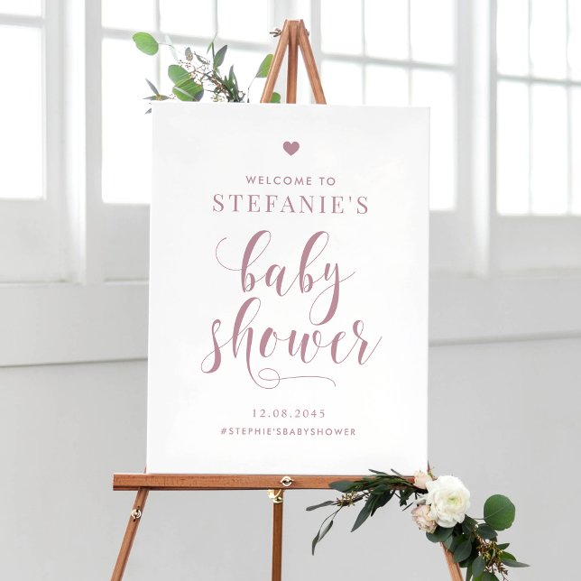Affiche Accueil du Baby shower de script Mauve Bold (Créateur téléchargé)
