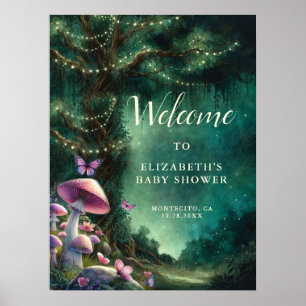 Affiche Accueil du Baby shower des champignons forestiers 