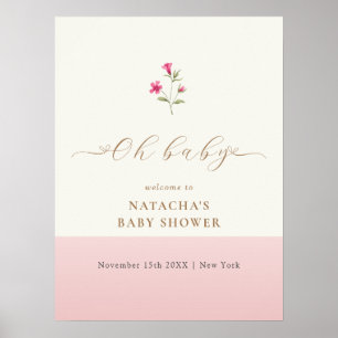 Affiche Accueil du Baby shower Fleur sauvage rose minimal
