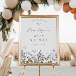 Affiche Accueil du Baby shower Lilac et Papillons