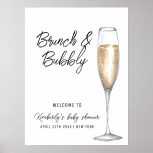 Affiche Accueil du Baby Shower Minimal Boho Champagne Brun