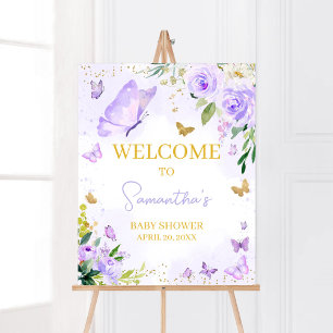 Affiche Accueil du Baby shower papillon violet