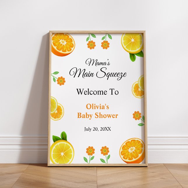 Affiche Accueil du Baby shower principal de citron Squeeze (Mama's Main Squeeze Lemon Baby Shower Welcome Sign )