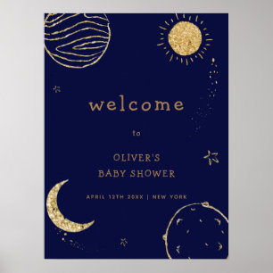 Affiche Accueil du Baby shower spatial Galaxy de minuit