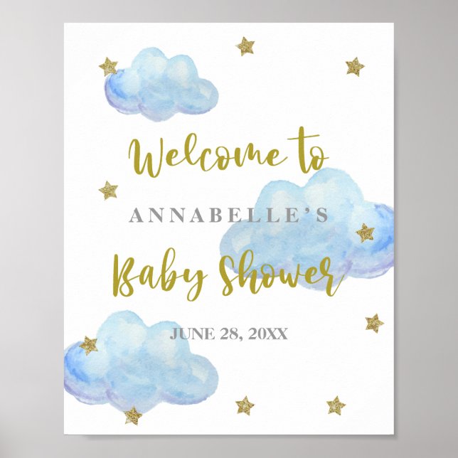 Affiche Accueil du Baby shower Twinkle Star Blue Clouds (Devant)