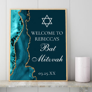 Affiche Accueil du Bat mitzvah Turquoise Gold Agate Chic