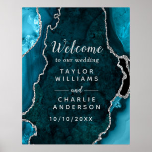 Affiche Accueil du Mariage Agate turquoise et Argent