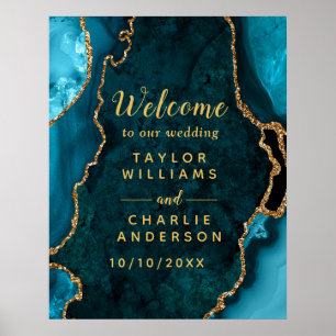 Affiche Accueil du Mariage d'âge turquoise et Gold
