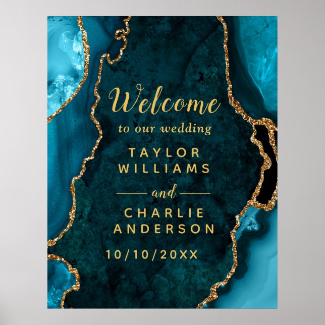 Affiche Accueil du Mariage d'âge turquoise et Gold (Devant)