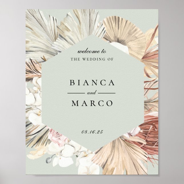 Affiche Accueil du Mariage du cadre de feuillage Terre (Devant)