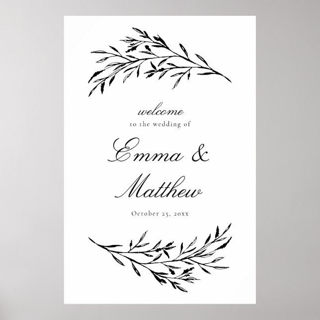 Affiche Accueil du Mariage Meadow de style noir et blanc (Devant)