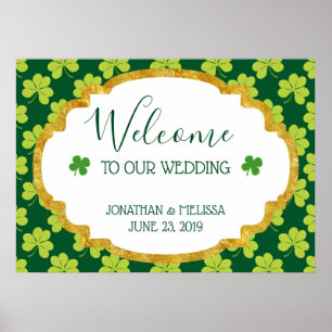 Affiche Accueil du Mariage Motif de Clover Vert